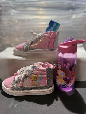 Disney Tinker Bell Pink Glitter High Top Sneakers Kids Size 10 NWT